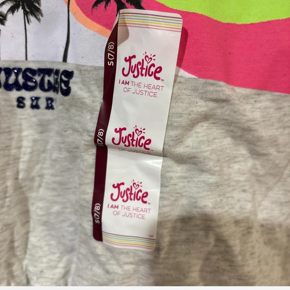 Justice Girls Tropical Palm Tank Top Size Small Gray Pink Tie Front